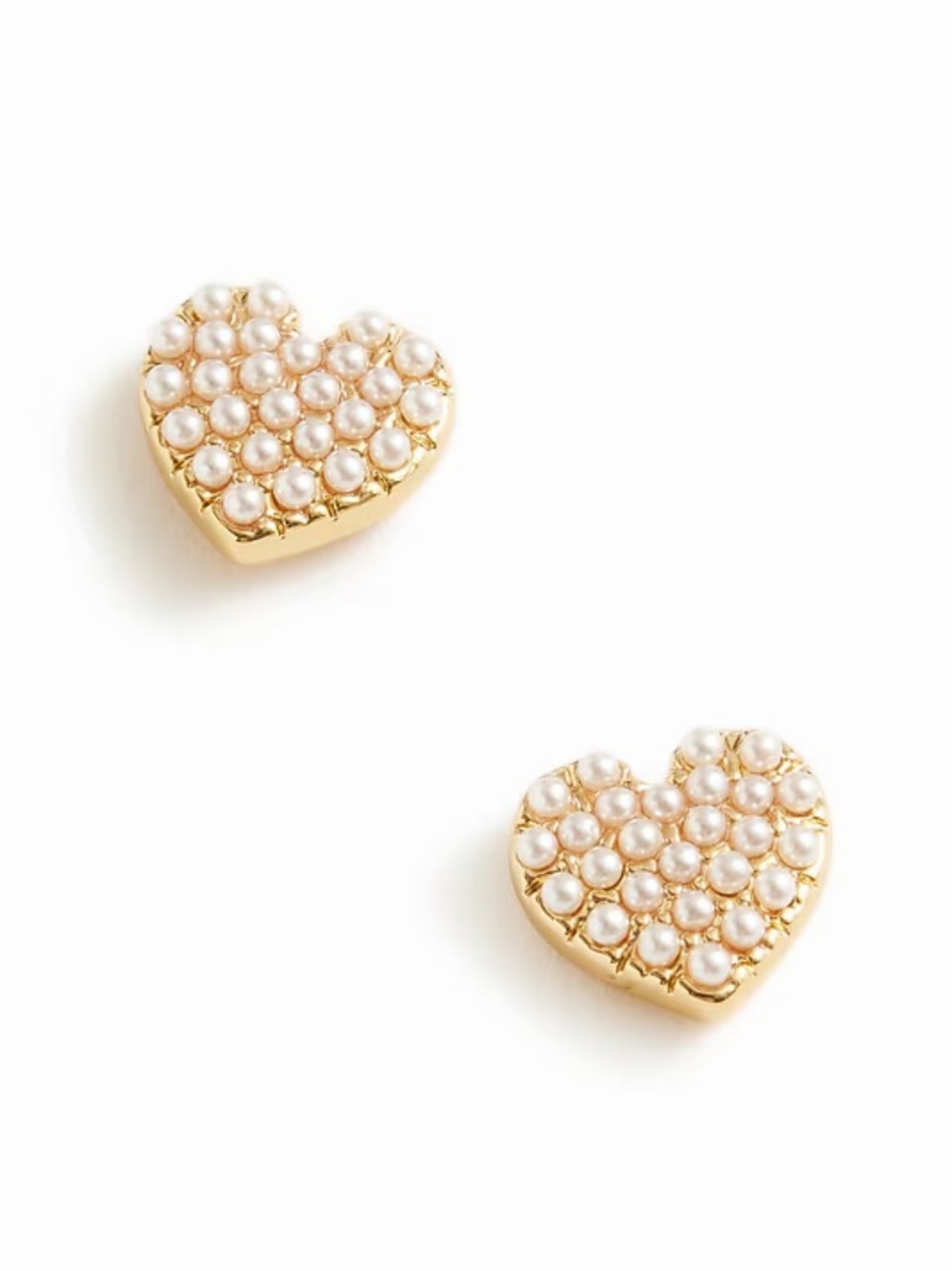 Pearl Heart Stud Earrings Pavé Gold Heart New